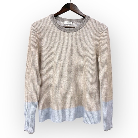 Kinross Cashmere ribbed knit pullover sweater, colorblock pastel colors, Sz L - Picture 3 of 10